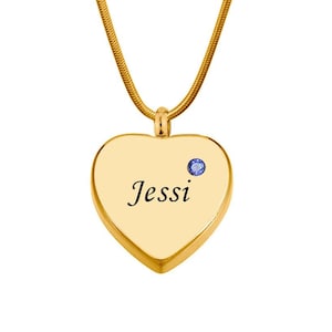 Cremation Jewelry - Personalized Birthstone Urn Necklace - Custom Engraved Name Heart Ashes Necklace - Gold Heart Necklace Memorial Gift