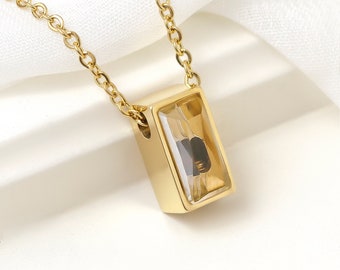 Cremation Jewelry Urn Necklace for Human and Pets Ashes, Initial Engraving Back Side, Mini Cube with Transparent Glass Front,Memorial Gift