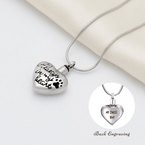 Pet Urn Necklace - Personalized Cremation Jewelry for Pet - Pet Memorial Necklace - Pet Urn Necklace for Ashes -Paw Print Always in My Heart
