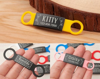 Silent Cat Tag - Cat Tag Personalized - Slide On Pet Tag Cat Id Tag - Cat Tag Small - Custom Cat Name Tag with Phone Number -Pink Kitten Tag