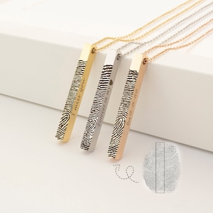 Memorial Gift - Fingerprint Jewelry - Custom Bar Fingerprint Necklace - Thumbprint Necklace - Memorial Necklace Gift for Loss of Loved One