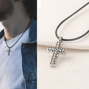Urn Necklace for Men - Custom Engraved Cross Urn Necklace - Ashes Keepsake Memorial Jewelry - Cremation Jewelry for Ashes Human Cross