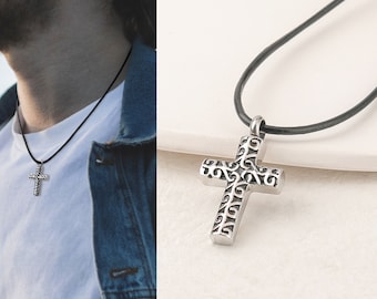 Urn Necklace for Men - Custom Engraved Cross Urn Necklace - Ashes Keepsake Memorial Jewelry - Cremation Jewelry for Ashes Human Cross