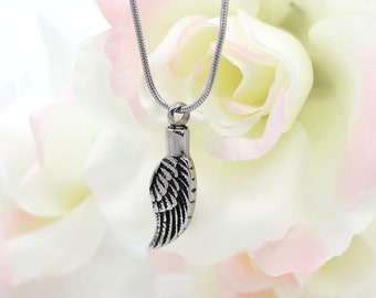 Custom Angel Wing Cremation Urn Necklace for Human and Pets Ashes, Memorial Gift for Loss of Dog Pet