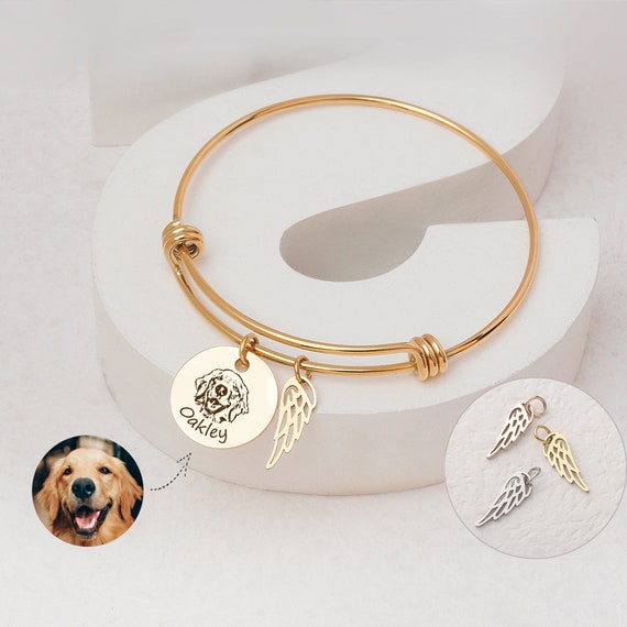 Pet Memorial Jewelry - Dog Memorial Bracelet with Angel Wing - Pet Portrait Custom - Loss of Dog Memorial Jewelry- Pet Loss Gift for Dog Mom