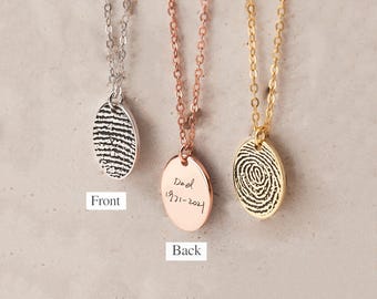 Sterling Silver Fingerprint Necklace - Oval Pendant Fingerprint Jewelry - Personalized Necklace with Fingerprints - Memorial Gifts for Mom