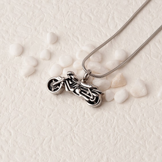 Cremation Necklace for Human Ashes with Backside engraving option,  Personalized Motorcycle Urn Necklace Mens Ashes Keepsake Gift