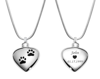 Pet Memorial Necklace, Pet Urn, Dog Cremation Jewelry, Personalized Pawprint Heart Memorial Jewelry, Pet loss Jewelry, Dog Cremation Urn