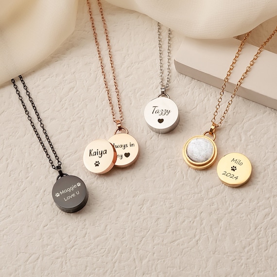 Pet Fur Cremation Necklace - Personalized Pet Memorial Jewelry - Pet Fur Pet Ashes keepsake - Engraved Pet Ashes Necklace