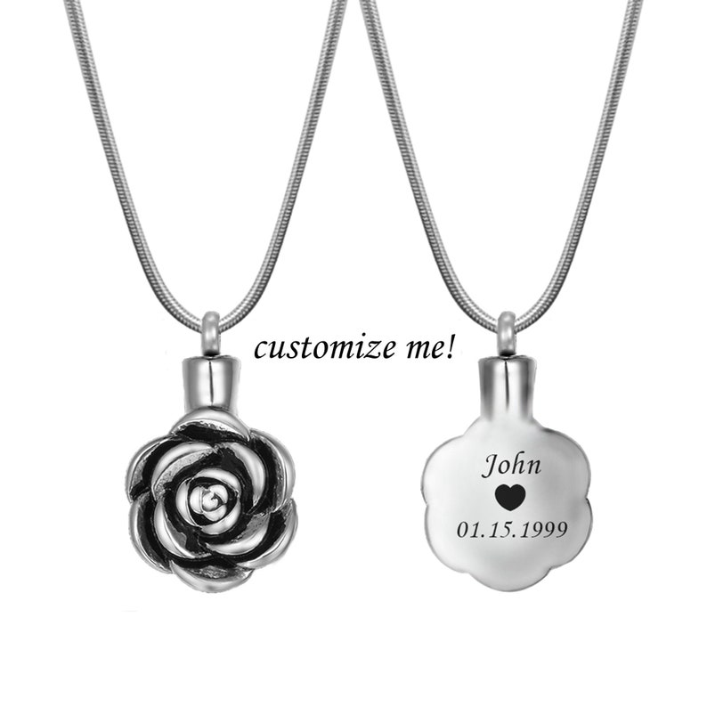 Rose Urn Necklace for Women, Personalized Cremation Urn Jewelry, Memorial Flower Necklace for Human and Pets Ashes, Ash Holder and keepsakes image 3