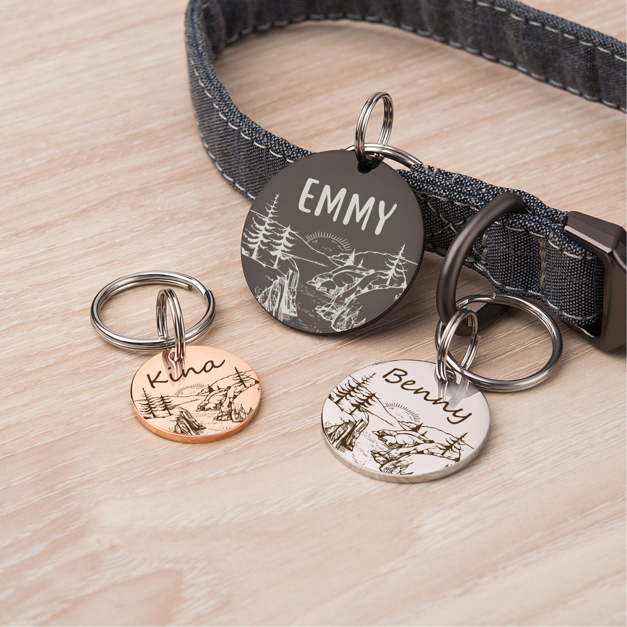 1 1/4 Personalized Mountain, Moon, and Stars Dog Tag - Helm