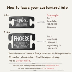 May include: Two black metal dog ID tags with white text. The smaller tag says "Daphen" with a phone number and "Microchipped". The larger tag says "PHOEBE" with an address, phone number, and "City of Industry, CA".
