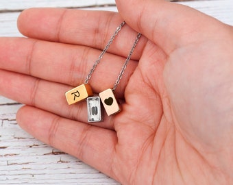 Personalized Cremation Necklace - See You Cremation Necklace for Ashes - Mini Cube Urn Necklace - Engraved  Triple Mini Cube Ashes Jewelry
