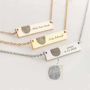 Memorial Necklace, Custom Actual Fingerprint, Engraved Fingerprint Necklace, Fingerprint Jewelry, Thumbprint Necklace, Fingerprint Pendant