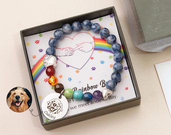 Pet Loss Gifts Dog - Pet Memorial Jewelry - Custom Pet Photo Charm Bracelet - Rainbow Bridge Pet Memorial - Pet Beaded Bracelet Memorial