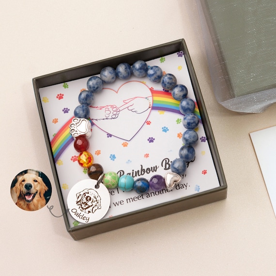 Pet Loss Gifts Dog - Pet Memorial Jewelry - Custom Pet Photo Charm Bracelet - Rainbow Bridge Pet Memorial - Pet Beaded Bracelet Memorial