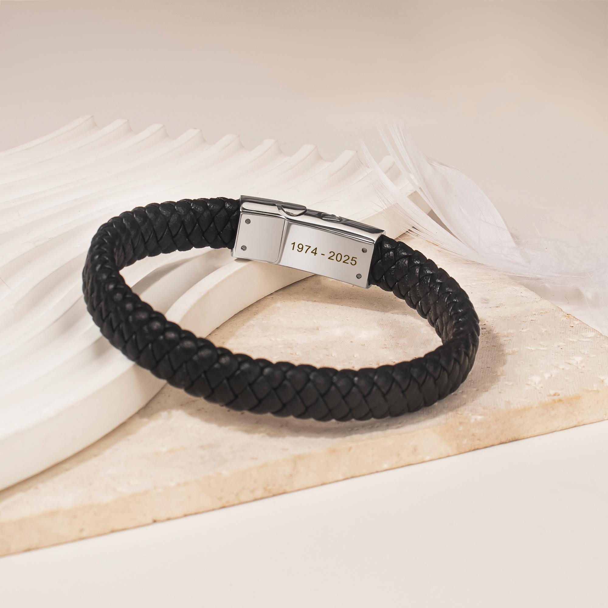 Oinsi Genuine Leather Cremation Bracelet With Stainless Steel Ash Tube - Memorial Jewelry For Men & Women (Black, 22") - View #8