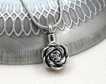 Rose Urn Necklace for Women, Personalized Cremation Urn Jewelry, Memorial Flower Necklace for Human and Pets Ashes, Ash Holder and keepsakes