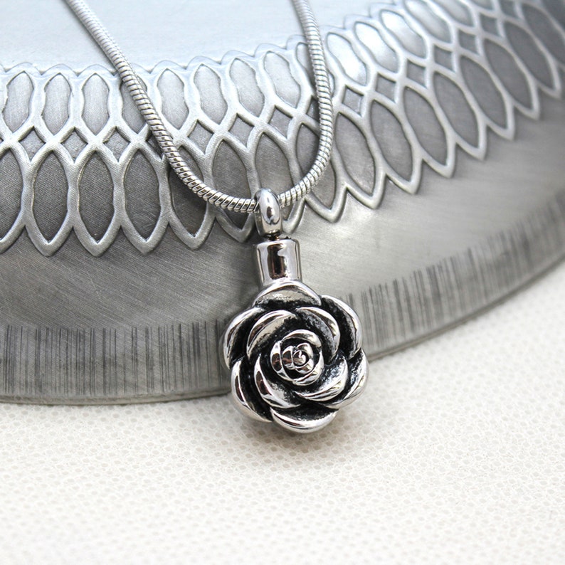Rose Urn Necklace for Women, Personalized Cremation Urn Jewelry, Memorial Flower Necklace for Human and Pets Ashes, Ash Holder and keepsakes image 1