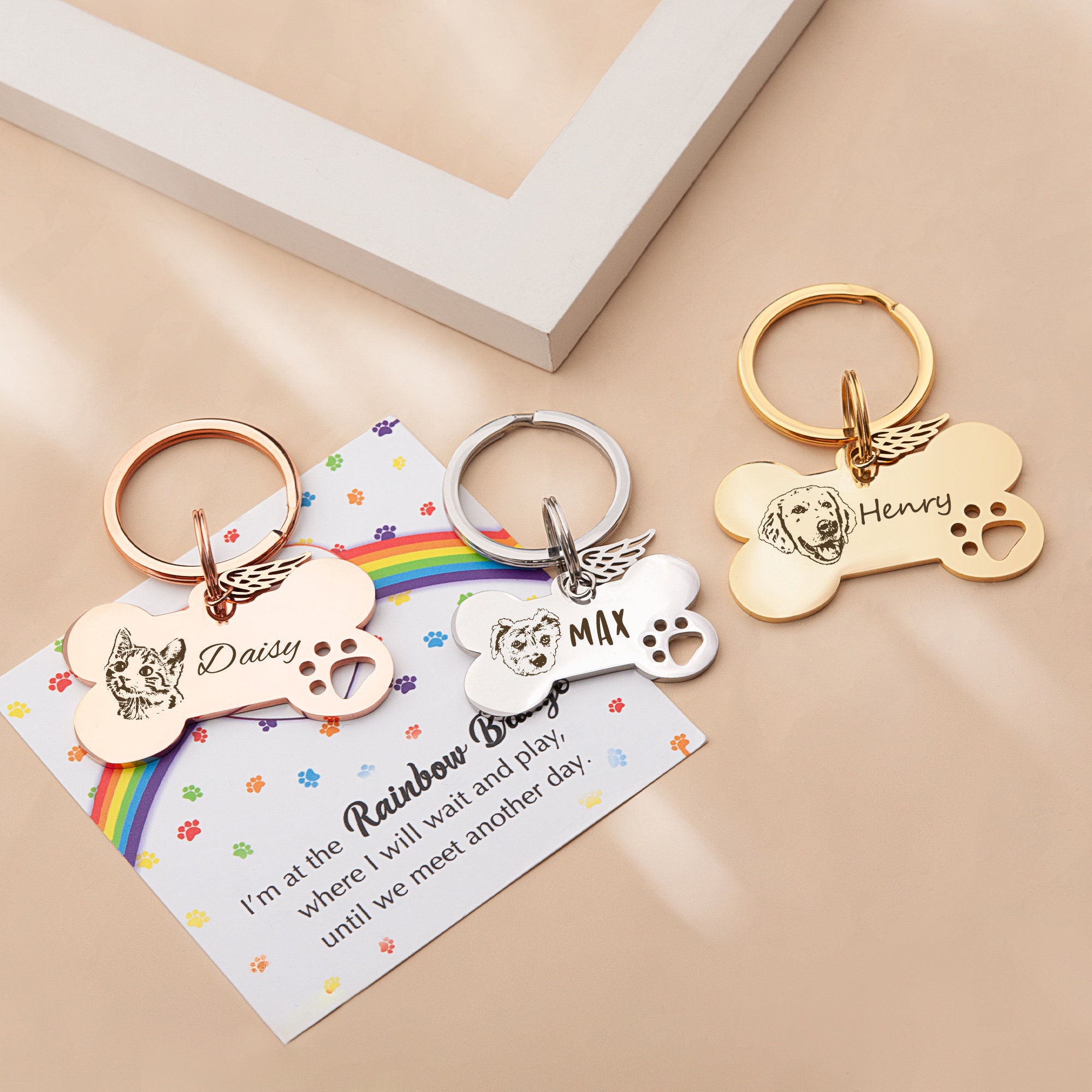 Bridge Shape Key Chain Rainbow Bridge Memorial Keychain - Custom Pet Keychain Bone Shape - Cat ...