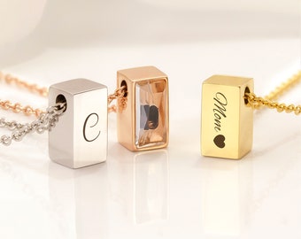 Urn Necklace for Human Ashes - Cremation Jewelry Personalized - Custom Engraved Mini Cube Urn Necklace - Memorial Jewelry with Glass Front