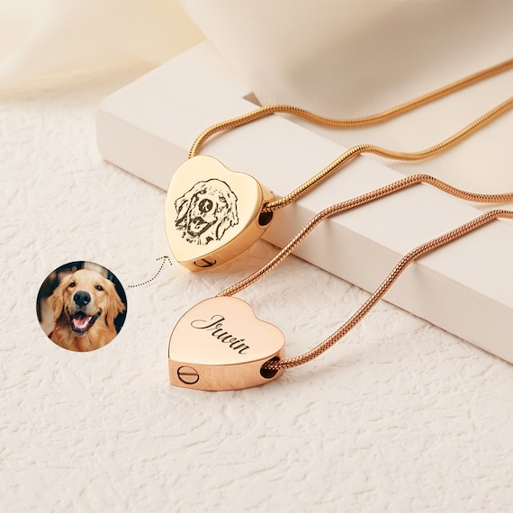 Urn Necklace for Pet Ashes - Custom Pet Photo - Cat Urn Pendant for Ashes - Heart Cremation Jewelry Memorial Urn for Pet Loss Gift