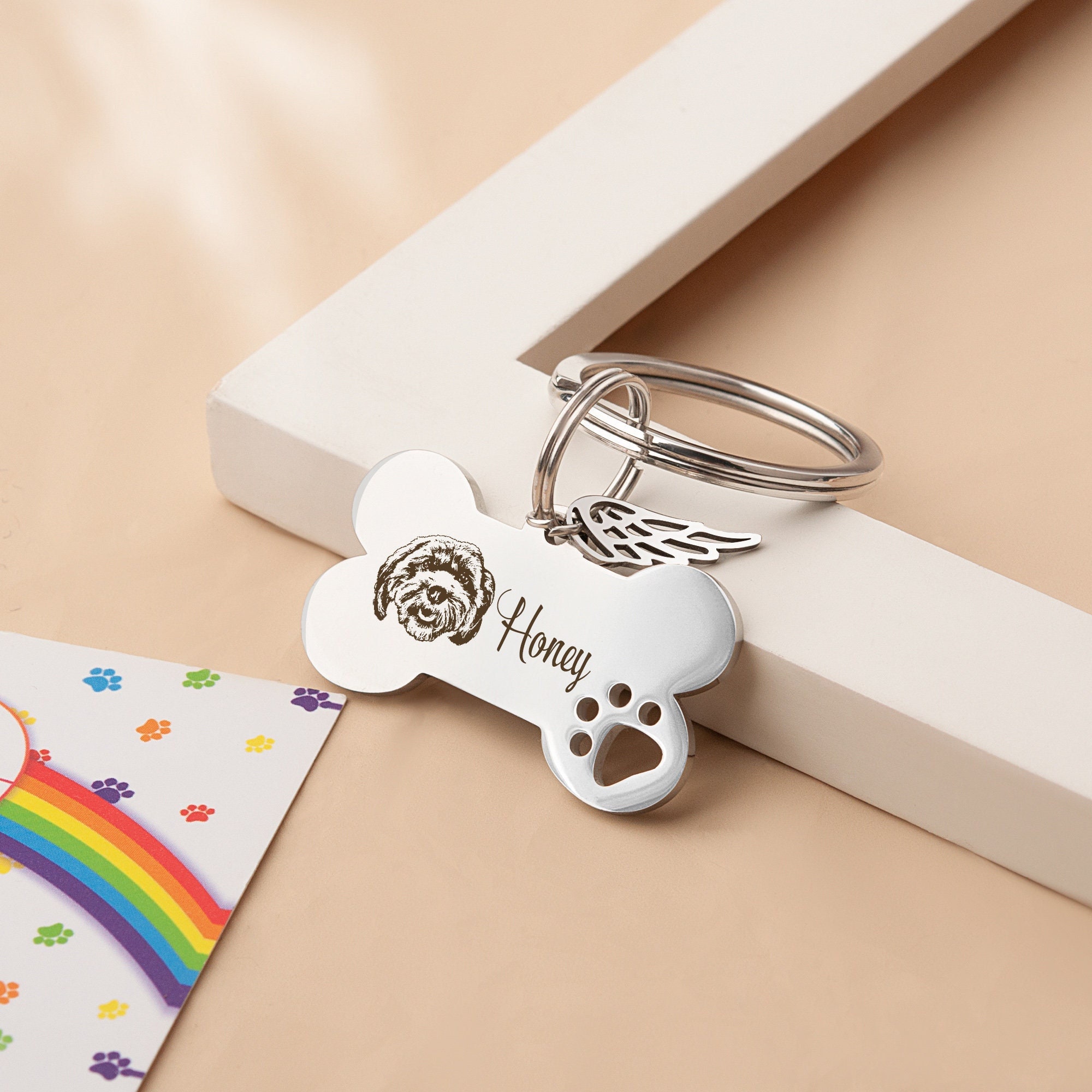 Bridge Shape Key Chain Rainbow Bridge Memorial Keychain - Custom Pet Keychain Bone Shape - Cat ...