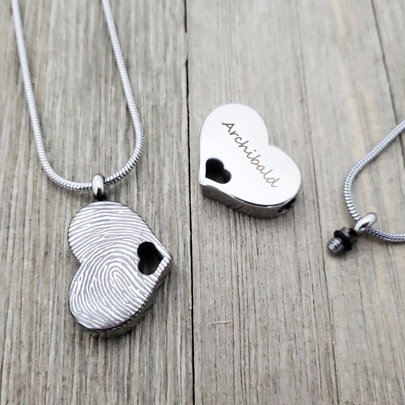 Fingerprint Heart Cremation Urn Necklace Custom Name and Etsy