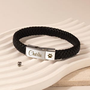Personalized Ashes Bracelet Dog Urn Bracelet Leather - Custom Cremation Bracelet for Pet Ashes - Engraved Pet Ashes Bracelet Pet Memorial