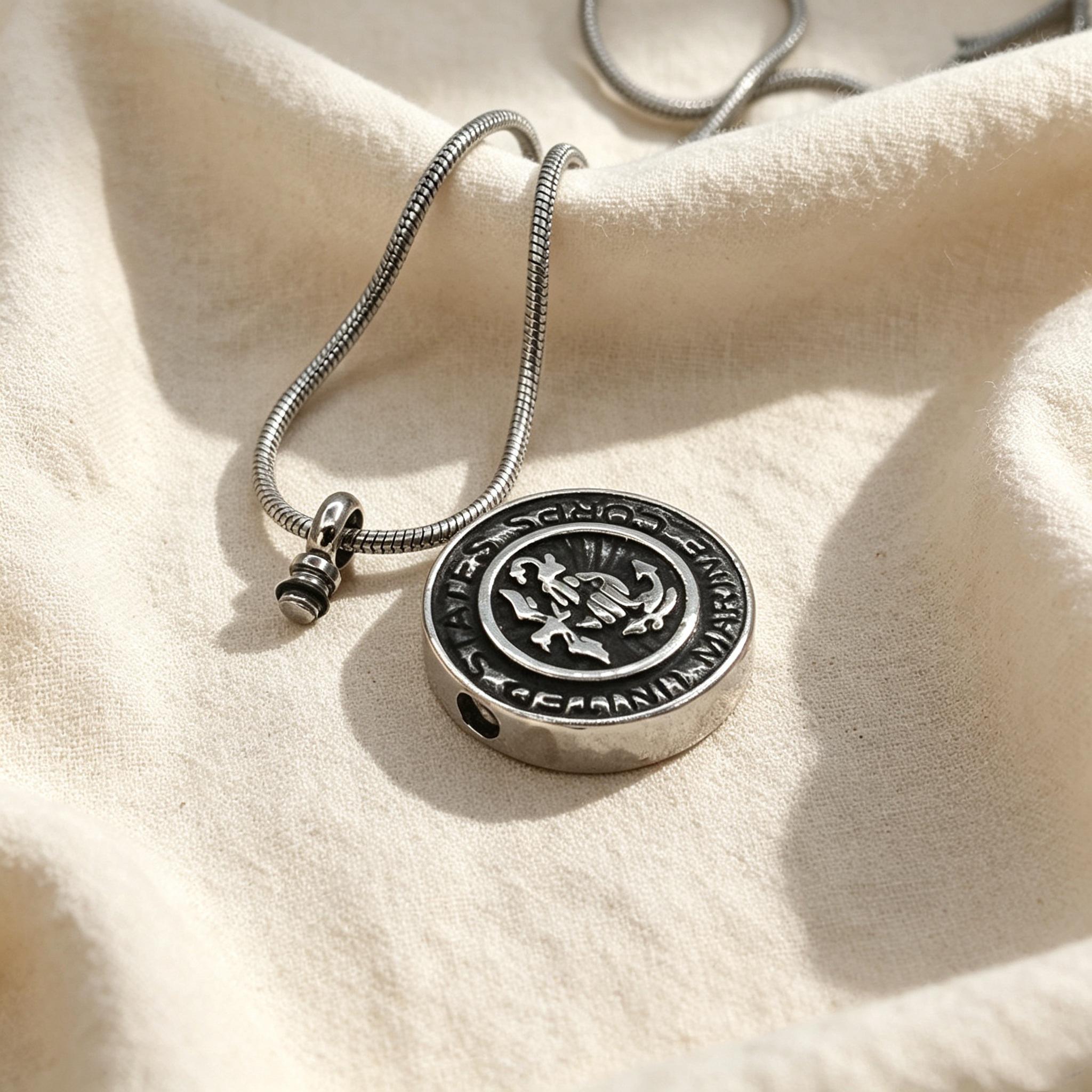 Marine Corps Cremation Necklace Jewelry, Personalized Urn Necklace for Men, Ashes Keepsake for Men, Memorial Gift Dad, Sympathy Gift for Men
