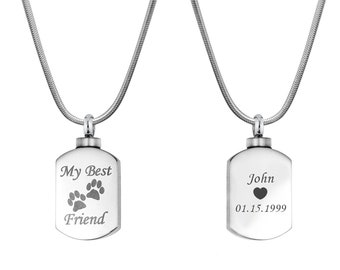 Dog Memorial Cremate Urn Necklace With Paw Print, Dog Pet Cremation Jewelry, Memorial Gift For Loss of Dog