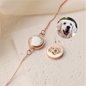 Cadeau commémoratif de chien - Bracelet personnalisé pour animal de compagnie avec portrait d'animal de compagnie pouvant contenir de la fourrure d'animal de compagnie - Bracelet en poils d'animal de compagnie - Bracelet de crémation avec photo de chat gravée