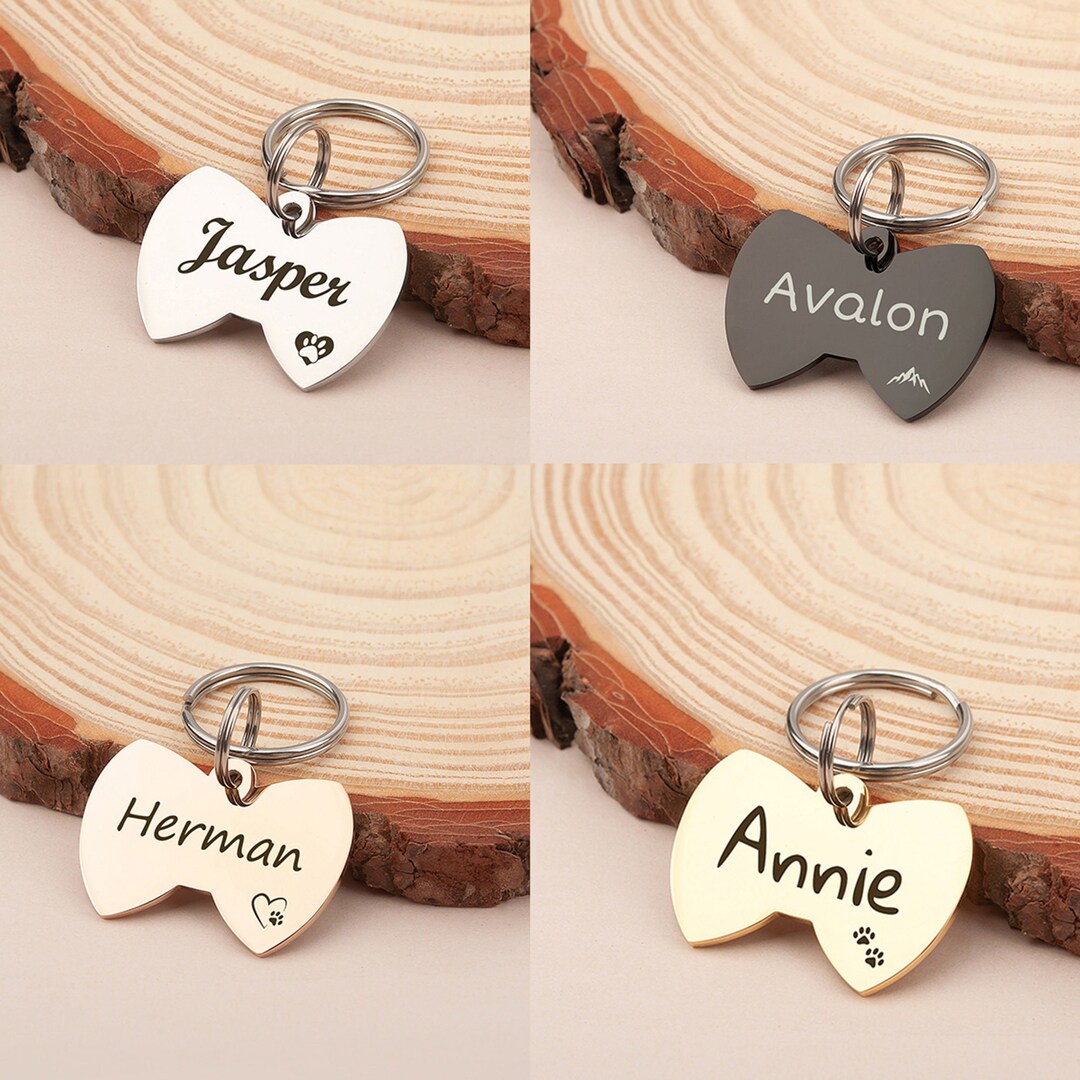 Pet Tags Cat Cat Tag Personalized Cute Cat Tag Bow Tie Etsy