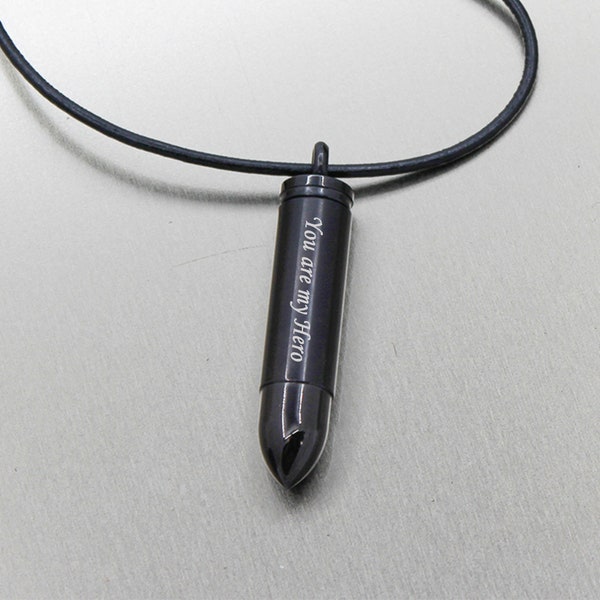 Engraved Bullet Urn Necklace, Personalized Cremation Memorial Jewelry for Military Person Amy ,Mens' Urn Necklace for Ashes,Gift for Veteran