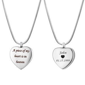 Custom Heart Cremation Urn Necklace Pendant for Human or Pets Ashes, Both sides can be Engraved with Name and Other Text