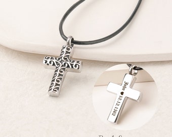 Cremation Jewelry for Ashes Human Cross - Mens Urn Necklace Personalized -Cremation Necklace Ashes Jewelry -Engraved Black Cross Urn Pendant