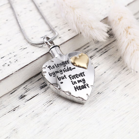 Cremation Jewelry, Personalized Memorial Necklace, No Longer by My Side Heart Cremation Pendant Necklace, Ashes Necklace, Remembrance Gifts