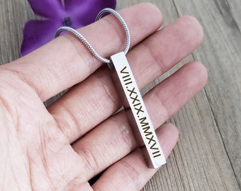 Personalized Cremation Urn Necklace for Ashes, Custom Bar Memorial Engraving Necklace Jewelry for Human or Dog Pets Ashes,Loss of Dog Gift