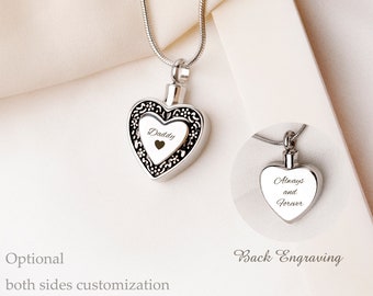 Custom Urn Necklace Vintage Heart - Personalized Ashes Necklace for Human or Pets -  Ashes Keepsake Loss Gift - Cremation Jewelry for Ashes