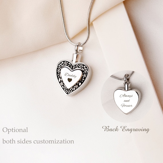 Custom Urn Necklace Vintage Heart - Personalized Ashes Necklace for Human or Pets -  Ashes Keepsake Loss Gift - Cremation Jewelry for Ashes