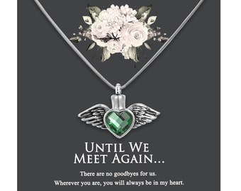 Heart Crystal Cremation Jewelry Necklace for Ashes, Angel Wings Urn Necklace for Loss of Mother, Ashes Keepsake with Funnel Kit