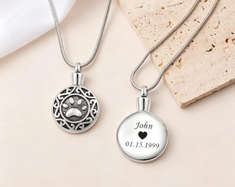 Pet Urn Necklace, Pet Memorial Jewelry, Pet Cremation Necklace, Personalized Dog Paw Cremation Necklace, loss of Pet, Dog loss Sympathy Gift