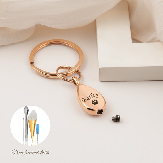 Urn Keychain for Women - Pet Ashes Keepsake Custom Engraved - Urn Keychain for Pets - Pet Memorial Dog Paw Keychain