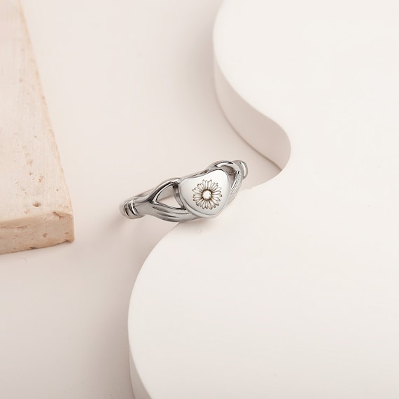 Cremation Ring Engraving Birth Flower - Daisy Ashes Ring - Ashes Keepsake Ring for Women - Personalized Memorial Ring
