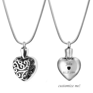 Black Heart Urn Necklace, Personalized Vintage Regalia Heart Cremation Necklace for Ashes, Urn Necklaces For Ashes, Heart Memorial Jewelry