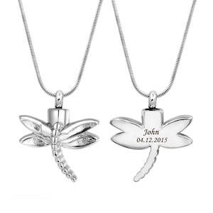 Dragonfly Cremation Ashes Necklace - Personalized Cremation Jewelry for Human Ashes - Memorial Urn Necklace With funnel Kit