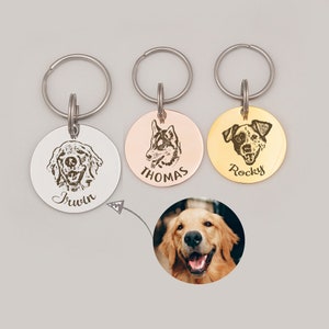 Dog Tag - Dog Tags for Dogs - Dog Portrait Name Tag - Personalized Dog Portrait Photo Name ID Tag with Circle Shape - Photo Engraved Dog Tag