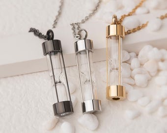 Hourglass Urn Necklace - Custom Cremation Jewelry - Personalized Urn Necklace Engraved Initial on Bottom - Memorial Necklace for Ashes
