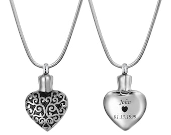 Ashes Necklace - Cirrus Heart Cremation Jewelry - Custom Urn Necklaces for Ashes - Personalized Heart Memorial Necklace