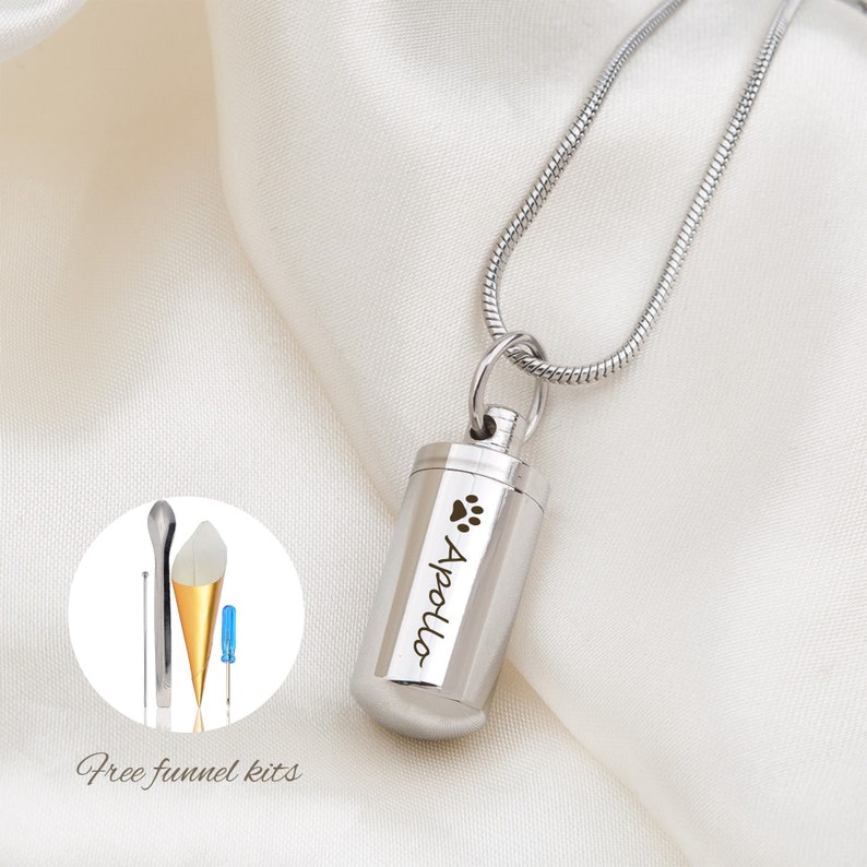 Custom Ashes Necklace for Pets or Human, Cremation Memorial Urn Capsule Necklace Jewelry for Dog Pet Loss, Free Funnel kit and Free Gift Box 